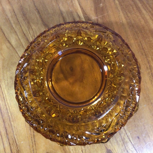 Vintage LG Wright Daisy and Buttons Amber Glass Pedestal Bowl - Picture 7 of 7